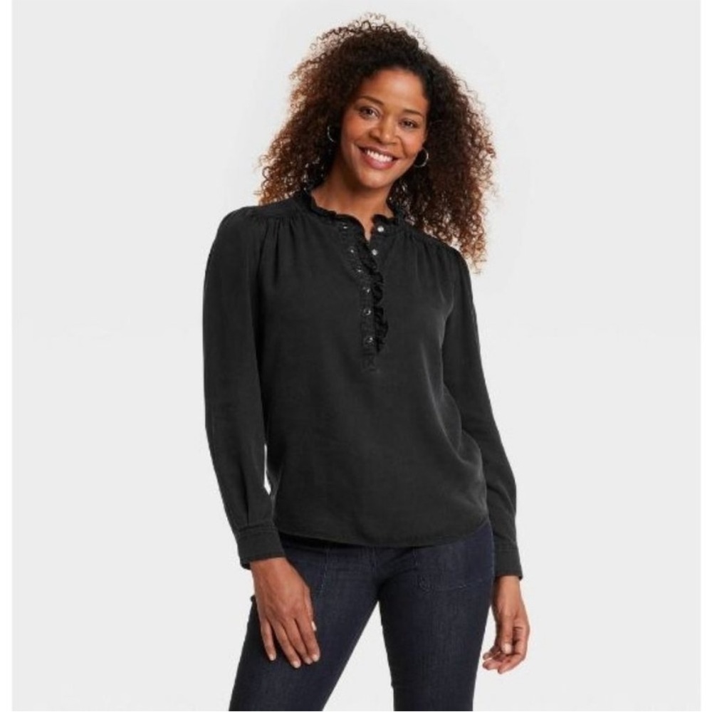 Knox Rose Denim Long Sleeve Button Snap Pullover Shirt 100% Lyocell Women’s L